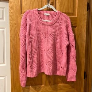 Madewell Pink Cable Knit Crewneck Sweater
